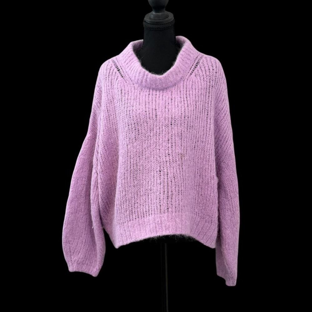 & Other Stories Wool Alpaca Sweater L Purple Mock Neck Oversized Fuzzy Knit FLAW